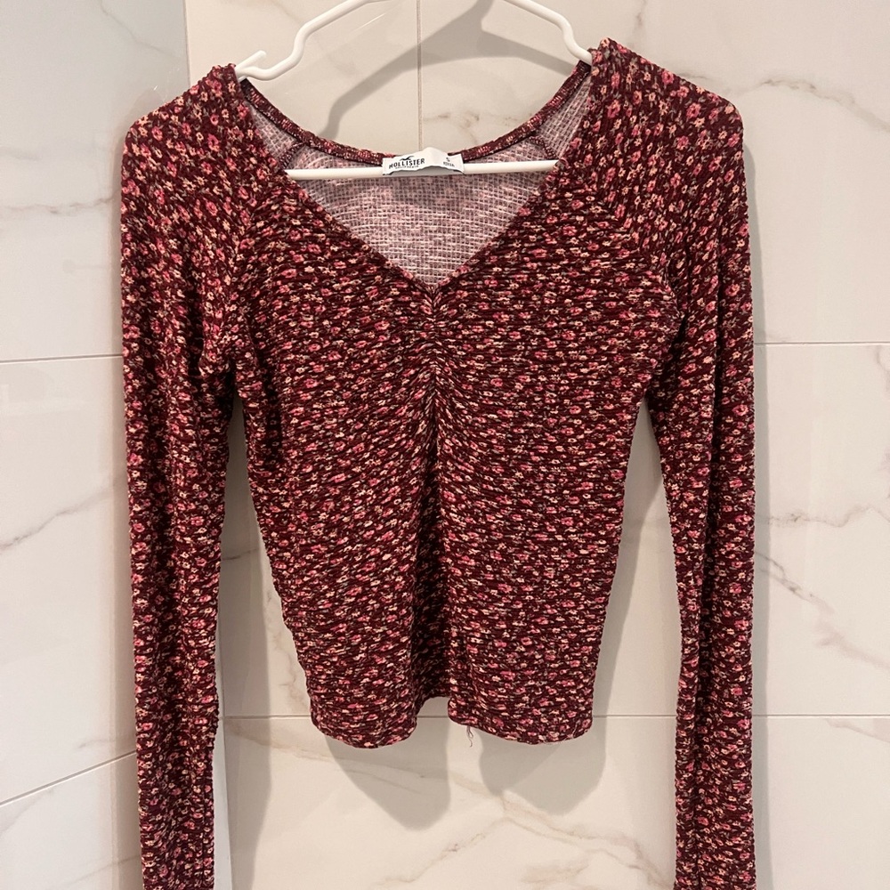Hollister Burgundy Floral Long Sleeve Top